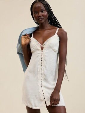 NWT AERIE Cream Lace-Trim Mini Dress